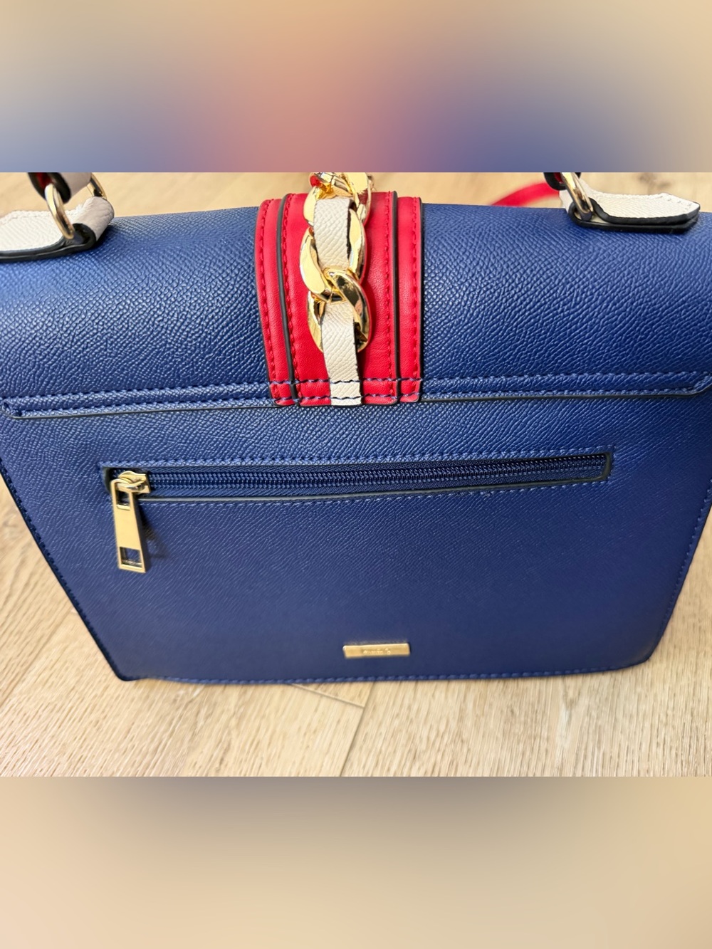 Aldo Blue, Cream & Red Structured Cross body Top-Handle Bag - Picture 4 of 9